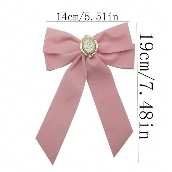Pink Hair Bow 🎀 Lolita Preppy Barbiecore Gold Flower Accessory Bridgerton - Picture 2 of 2